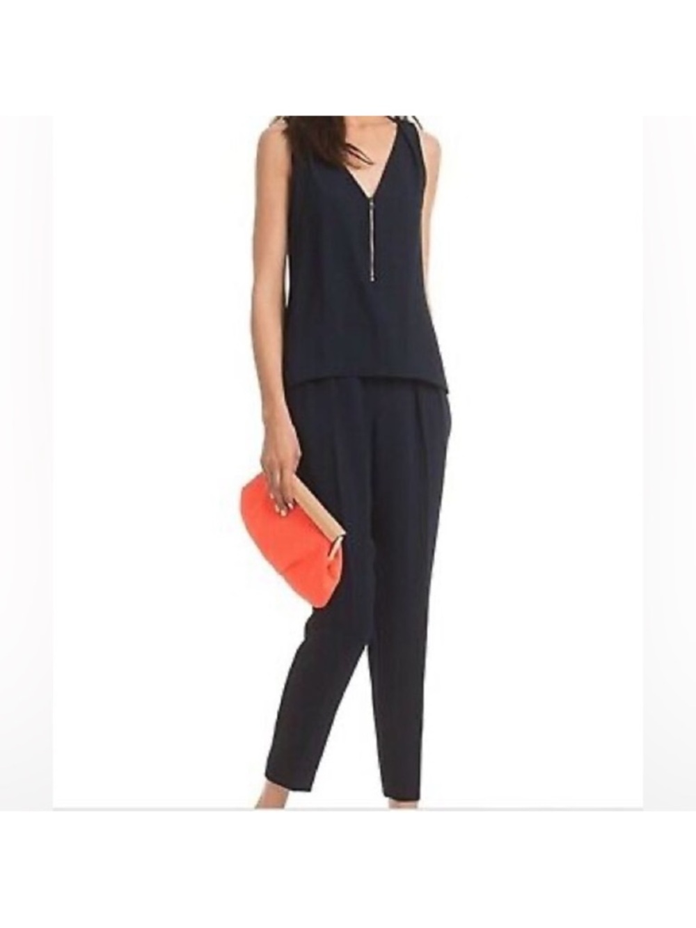 TRINA TURK Navy Blue Zipper V-Neck Flowy Top Jumpsuit Size 6 EUC